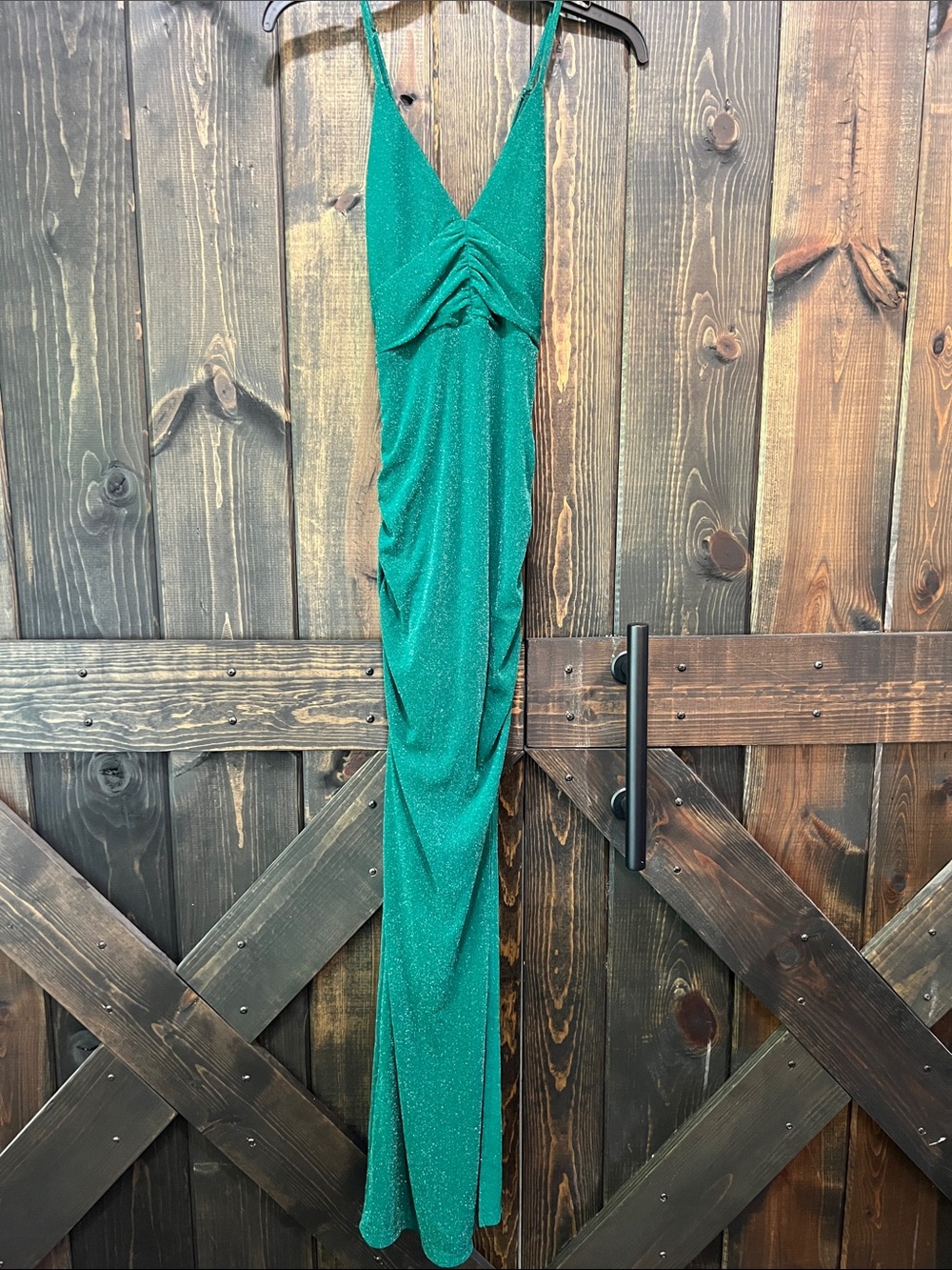 NWT Emerald Green Glitter Ruched Bodycon Maxi Dress XS Formal Prom Fairy Grunge
